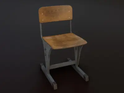 Old Japanese School Chair 03 Low-poly 3D model