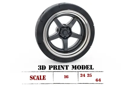 3d printing Tire Rims Wheel set for miniatures cars  3D print model