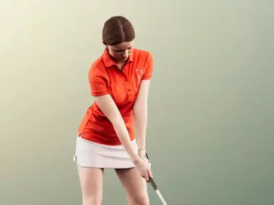 Faye 11813 - Young Golfer Girl Playing Golf With Caddy Cart 3D model