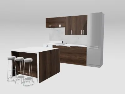 Single wall kitchen with Island  3D model