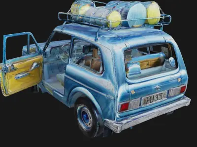 Blue Travel Car Low-poly 3D model