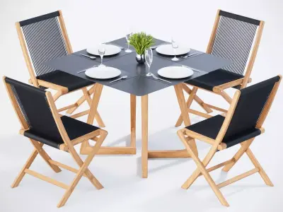 3D Dining table with 4 Rope chairs model 3D model