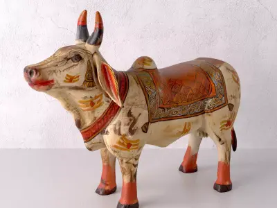 Vintage Wood Painted Brahma Cow 3D model