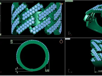 Diamond cuban link half band ring-1 3D print model