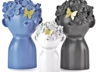 Decore set three ceramic figurines with butterflies and flowers 3D model