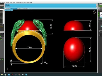 Luxury Twin Dragon Red Gem Ring for Men  3319 3D print model