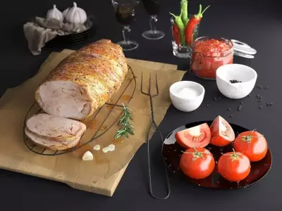 3D Roast Dinner and Ingredients Set Low-poly 3D model
