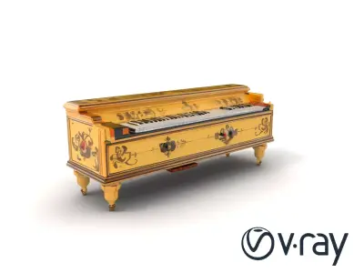 Antique Harpsichord Cream Floral Motifs Model Pack Low-poly 3D model