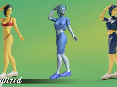 Stylized motion design female character Low-poly 3D model