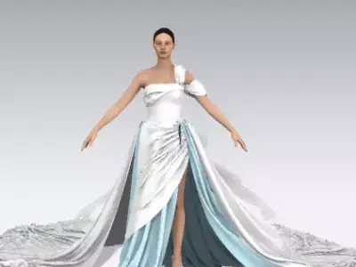 baby blue dress color block look modern chic  3D model