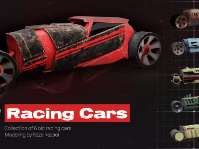 6 Racing Cars Low-poly 3D model