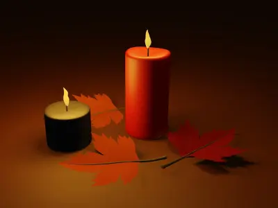 Candle set and maple leaf Free 3D model