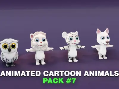 Snowy Owl White Lion White Tiger White Wolf 3D Models Pack Low-poly 3D model