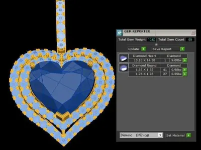 Heart Pendant with diamond and heart gem cadfile 3D model