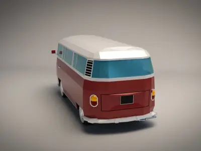 Low-Poly Cartoon VW Transporter Bus Low-poly 3D model