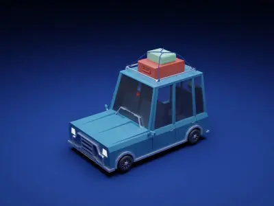 Stylish Cartoon style car with top carrier Low-poly 3D model