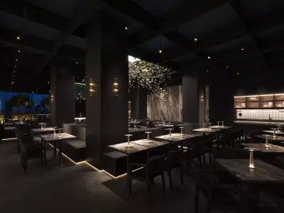 Luxury Restaurant Night Scene Black Interior 3ds Max Corona 3D model