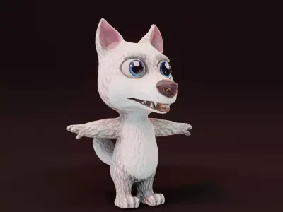 Cartoon White Wolf Rigged 3D Model Low-poly 3D model