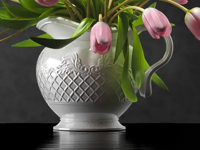 Tulips 3 in vase on table 3D model