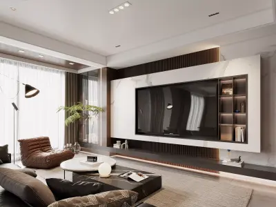 Modern living room dining room interior scenes 371 3D model