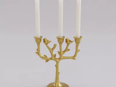 Gold Tree Branch with Bird Candle Holder Model 3D print model 3D print model
