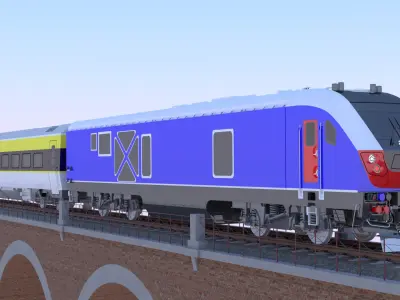 American train on viaduct 3D model