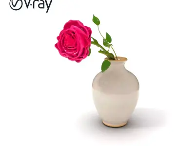 Elegant Ceramic Vase with Rose Flower Model Pack Low-poly 3D model