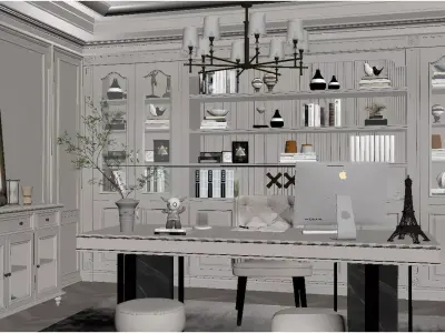 French-style Light Luxury Study Room 3D model