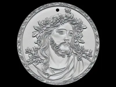 Sacred Jesus Medallion Relief 3D print model