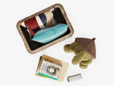 Decorative set with a wicker basket and a turtle 3D model