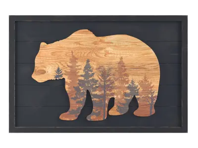 Rustic Grizzly Bear and Forest Deer Wood  Wall Decor 3D model