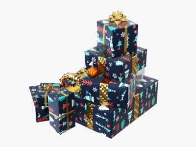 Decorated Christmas gifts 01v2 3D model