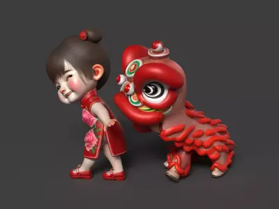 Chinese lion dance figure Low-poly 3D model