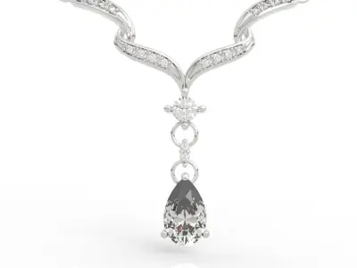 Premium Diamond Wave Necklace with Pear Drop 3D print model