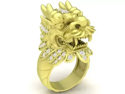 Luxury Dragon Head Men Ring with Diamond Details 3D Model  3849 3D print model