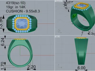 Octagonal Diamond Ring 4319 3D print model