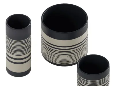 Black White Striped Vases 3D model
