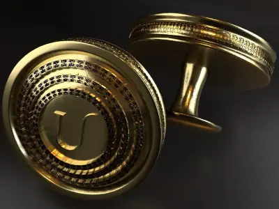 Luxury Cufflink with Alphabet U 3D print model