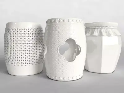 Ceramic Garden Stools Set 03 3D model