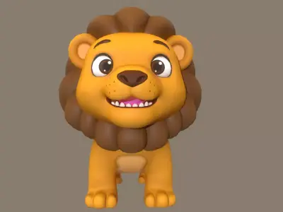 Rigged Cute Playful Brown Lion Low-poly 3D model