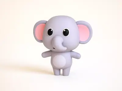 Cartoon Elephant - Chubby Animal Rigged Low-poly 3D model