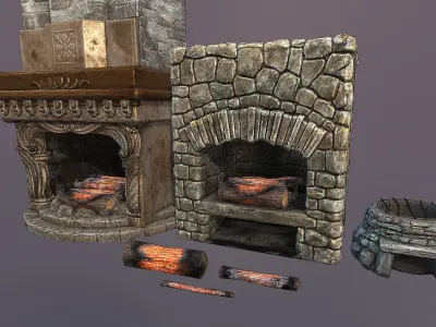 Fireplace and hearths Low-poly 3D model