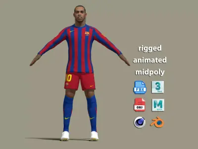T-Pose Rigged Ronaldinho Barcelona 2005 3D model