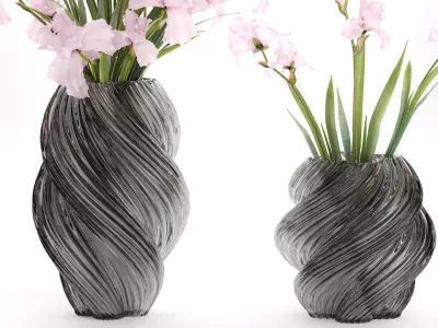 Beautiful realistic bouquet pink flowers Iris vase decor 3D model