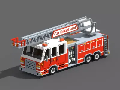 Voxel Fire Truck Low-poly 3D model
