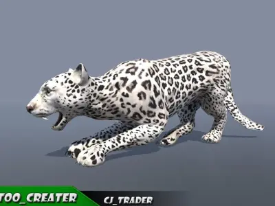 Lowpoly Wild Animals White Leopard Rigged 3D model Low-poly 3D model