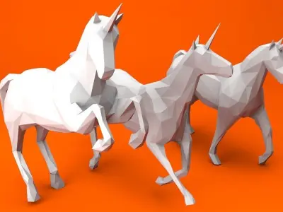6 Lowpoly Unicorns three Low-poly 3D model