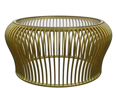 Luxury Gold Wireframe Coffee Table with Glass Top 3D model