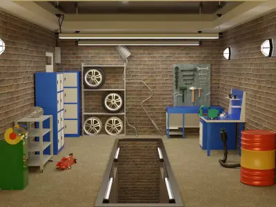 Auto Repair Shop  High Detail Garage Low-poly 3D model