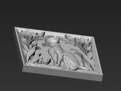 Cat and Flowers A39 3D print model